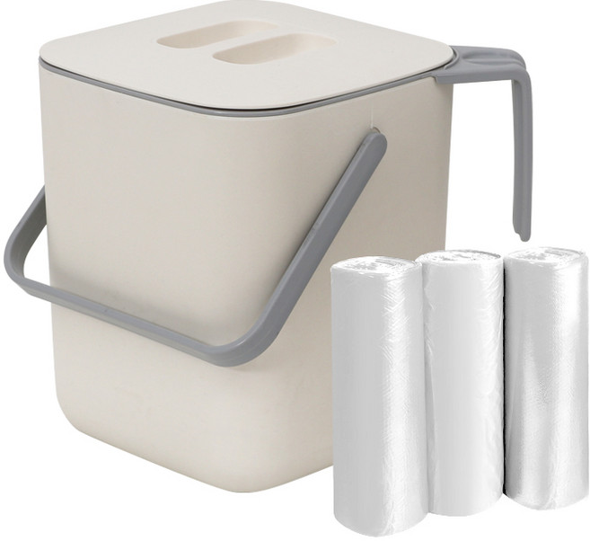 네이쳐리빙 모노블 음식물 쓰레기통 3L + 퓨어 롤백 90p, 베이지 + 화이트, 1세트