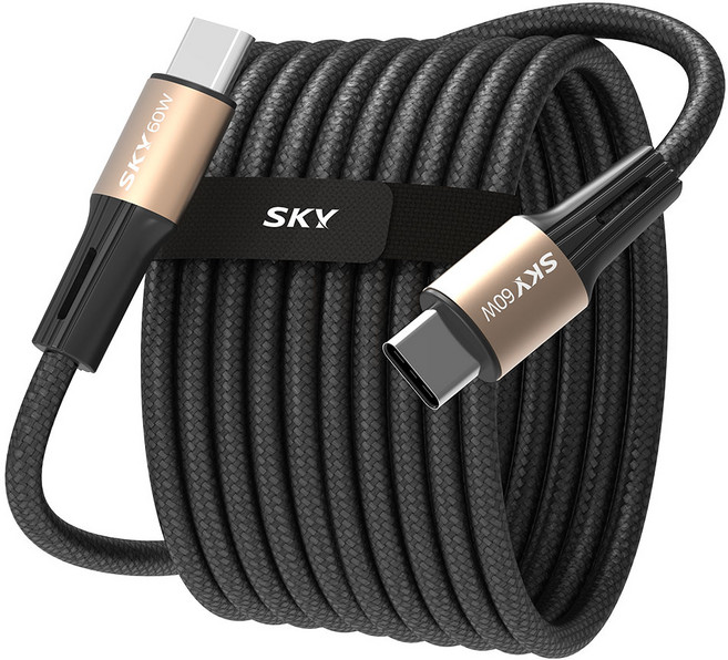SKY 비트 60W PD PPS C타입 고강도 패브릭 초고속충전 골드 메탈 케이블, 200cm, 1개, 블랙