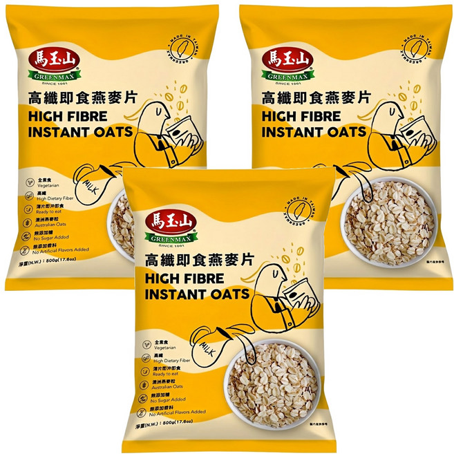 馬玉山 高纖即食燕麥片, 500g, 3包