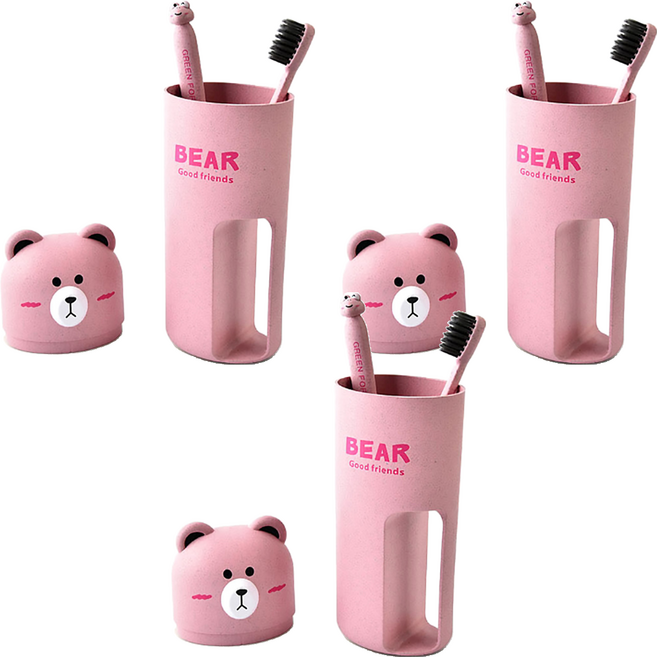 알럽홈 칫솔 베어컵 세트, 핑크, 3세트