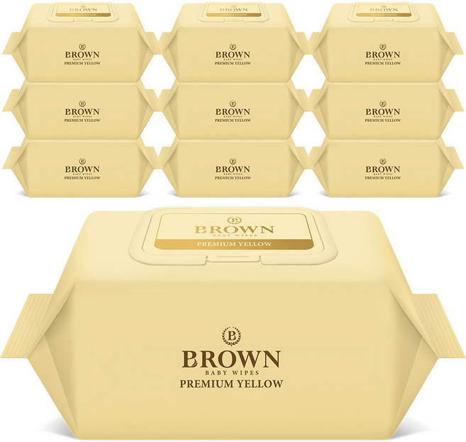 브라운 프리미엄 옐로우 아기물티슈 캡형, 73g, 72매, 10개