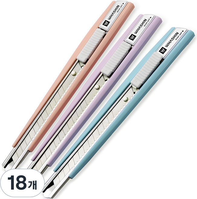 화신 215 커터칼 KN-215P3 소 9mm 3개입, 블루 + 퍼플 + 피치, 6세트