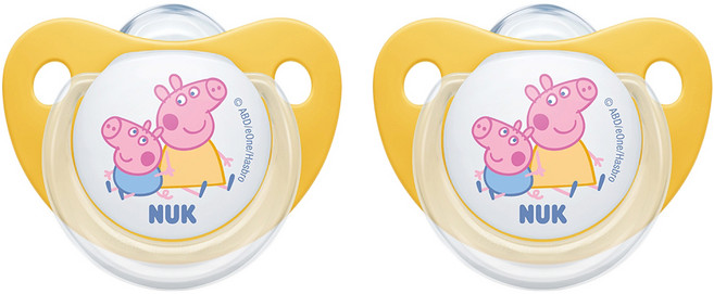 NUK 佩佩豬矽膠安撫奶嘴 1號 2入, 0歲以上, 顏色隨機, 2個