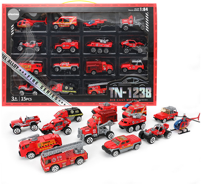 플레이맥스 메탈 다이캐스팅 미니카 43 x 28.5 x 4.7 cm 15p 세트, 소방차, 1세트