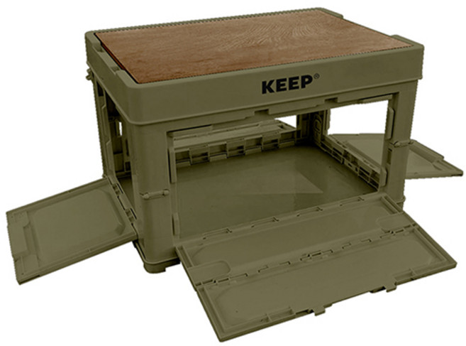 KEEP 멀티 오픈 폴딩박스+우드상판, 카키, 1단, 1세트