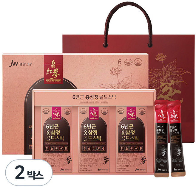 JW생활건강 6년근 홍삼정 골드스틱 30포+쇼핑백, 300g, 2박스