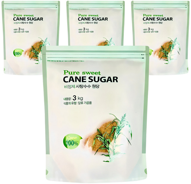 비정제 사탕수수 원당, 3kg, 4개