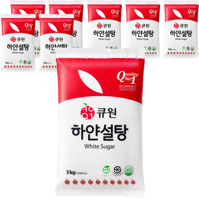 큐원 하얀 설탕, 3kg, 8개