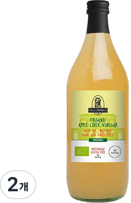 빌라그리멜리 유기농 애플사이다 비니거 식초, 2개, 1L