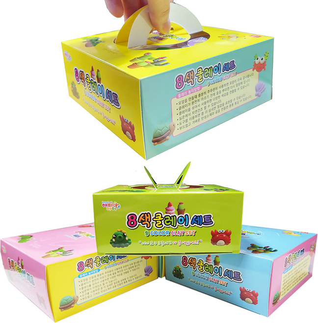 해피아이 8색 클레이 점토 x 8p + 칼 x 3p 세트, 혼합색상, 4세트