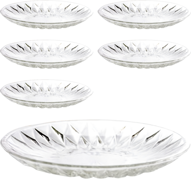 Ocean Glass 玻璃太陽盤 造型美觀實用 安全無鉛玻璃點心盤 水果盤 蛋糕盤 6個, 餐盤6個, 透明色, 1組