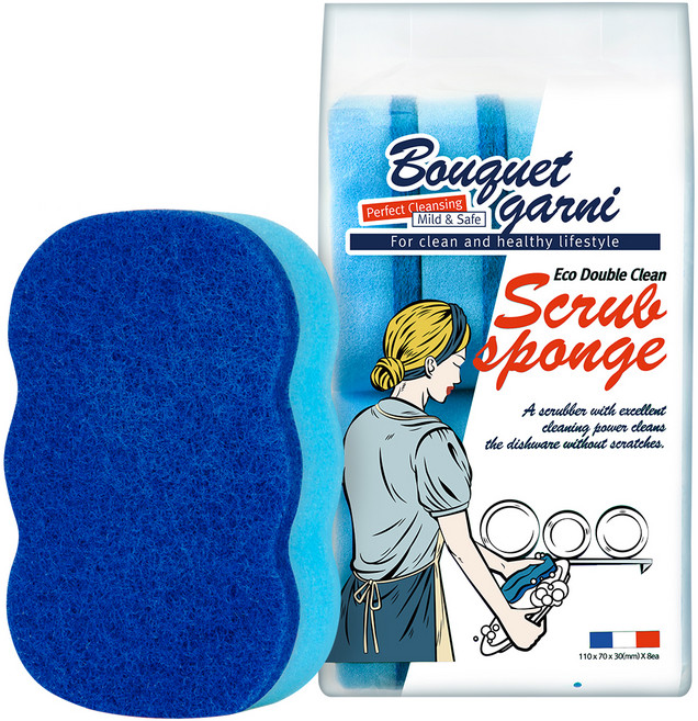 부케가르니 에코 더블 클린 수세미 블루, 8개입, 1개