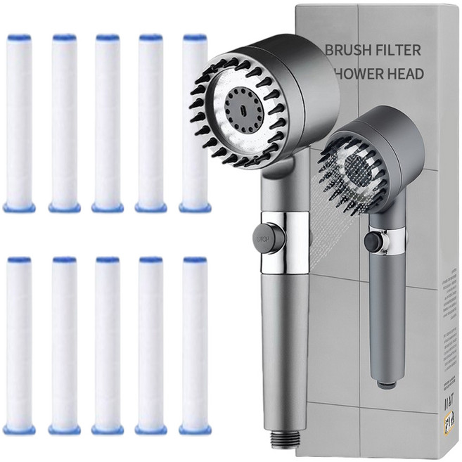 쉐리엘 욕실용 고급 브러쉬 필터샤워기 + 필터 10p 세트, 1세트, 그레이