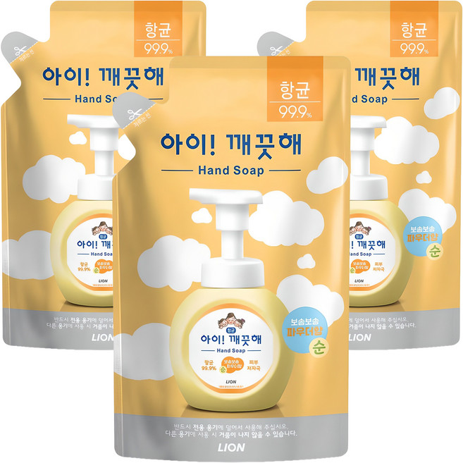 아이깨끗해 향균 폼 핸드솝 순 파우더향 리필용, 200ml, 3개