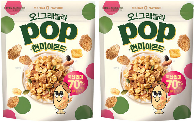 마켓오네이처 오 그래놀라 팝 현미아몬드, 2개, 340g
