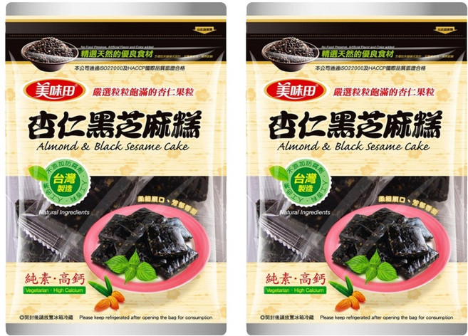 美味田 杏仁黑芝麻糕 純素高鈣, 300g, 2袋