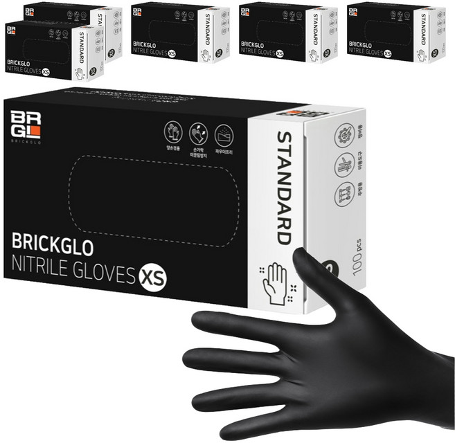 브릭글로 스탠다드 니트릴장갑 100p, 블랙, 미니(XS), 6개