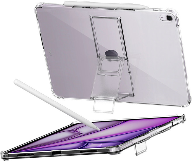 아라리 아이패드 투명 애플펜슬 수납 4단 각도 거치대 스탠드 케이스 플렉실드 SP, 클리어, 1개