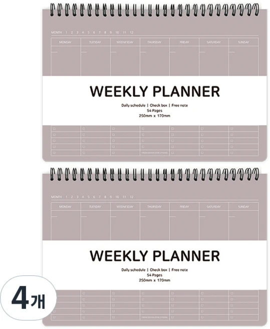 엘리트 체크 위클리 플래너, 그레이, 4개 - 쿠팡