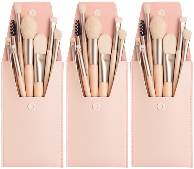 쭈니즈 메이크업 브러쉬 립 아이 블러셔 쉐딩 파우더 미니 브러쉬세트, 살구색, 3개