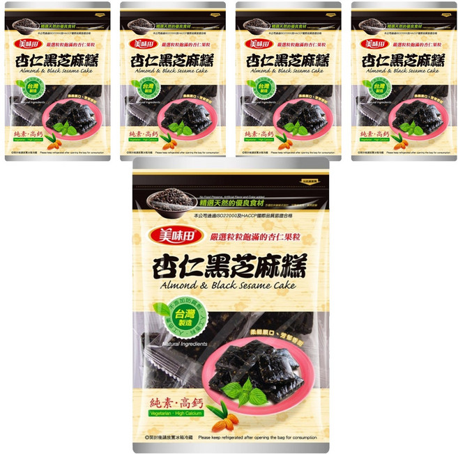 美味田 杏仁黑芝麻糕 純素高鈣, 300g, 5袋