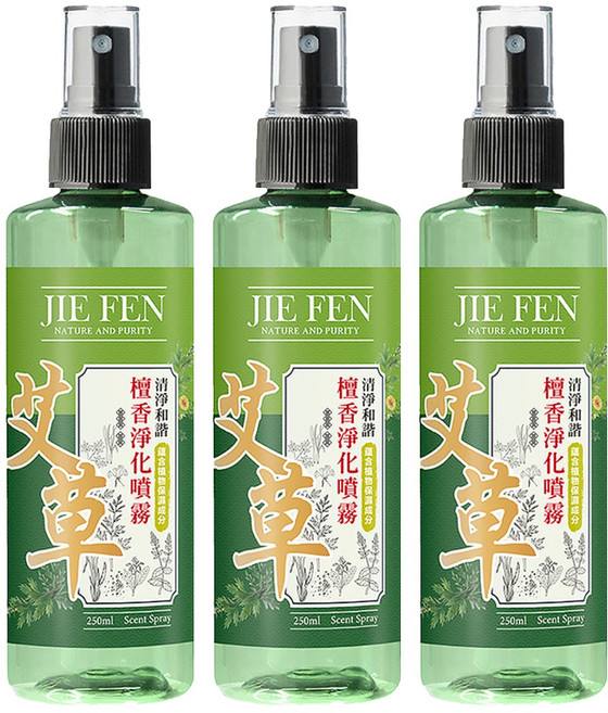 Jie Fen 潔芬生活 淨化噴霧, 艾草檀香, 250ml, 3瓶