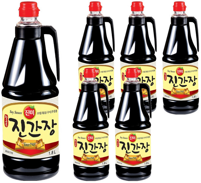 진미 참그루 진간장, 6개, 1.8L