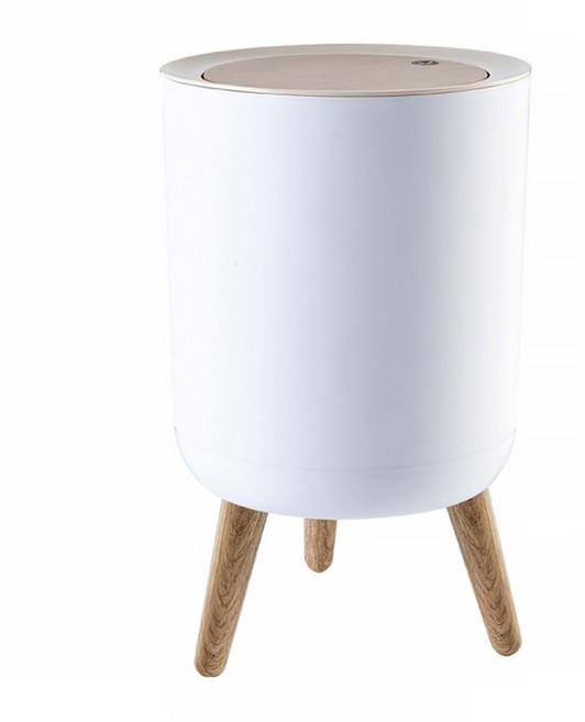 ikloo 宜酷屋 簡約仿木紋垃圾桶, 白色