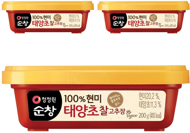 청정원 순창 태양초 찰고추장, 3개, 200g