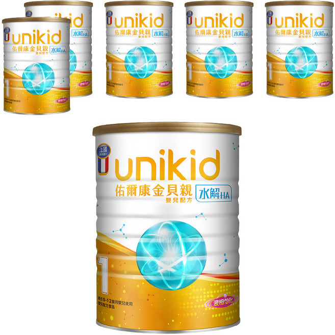 unikid 佑爾康 金貝親水解嬰兒配方 1號, 850g, 6罐
