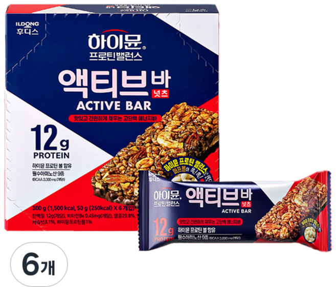 하이뮨 프로틴밸런스 액티브 바 넛츠 6p, 300g, 6개