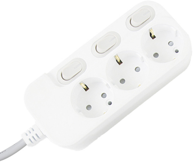 슈퍼탭 멀티탭 개별 3구 SY-SMS3, 2.5m, 화이트, 1개