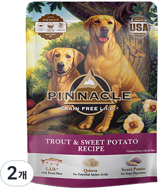피너클 3개월 이상 강아지 건식사료, 송어+고구마, 900g, 2개