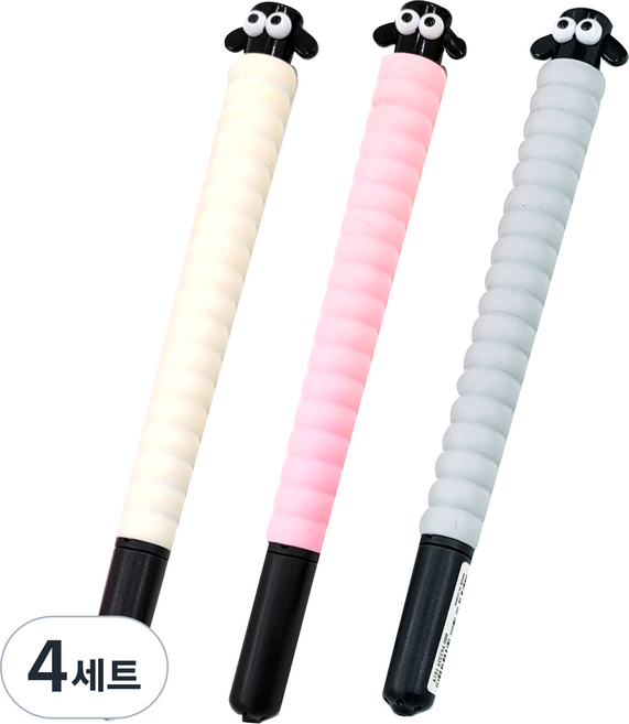 Withna 可愛大眼睛綿羊中性筆 3件組 01-0262 150mm, 粉紅色, 象牙白, 灰色, 4套
