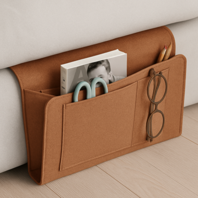 리빙필로 침대쇼파 사이드 수납포켓, 브라운