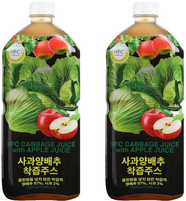 파모빗 사과 양배추 착즙 주스, 1L, 2개