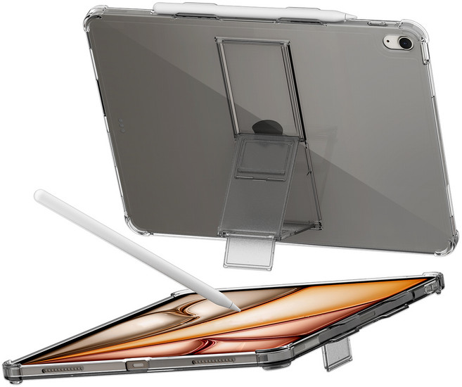 아라리 아이패드 투명 애플펜슬 수납 4단 각도 거치대 스탠드 케이스 플렉실드 SP, 클리어 블랙, 1개