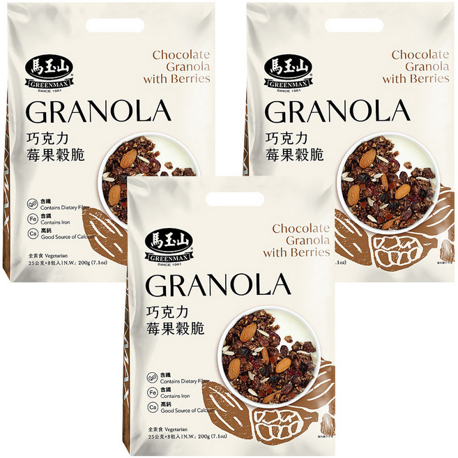 馬玉山 巧克力莓果穀脆 8包, 200g, 3袋