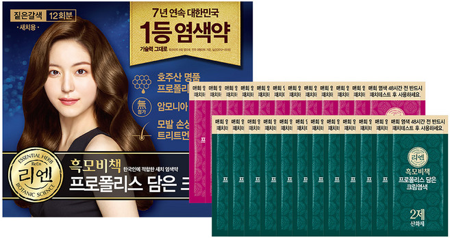 리엔 흑모비책 프로폴리스 담은 크림 염색제 새치용 12회분, 짙은갈색, 1개