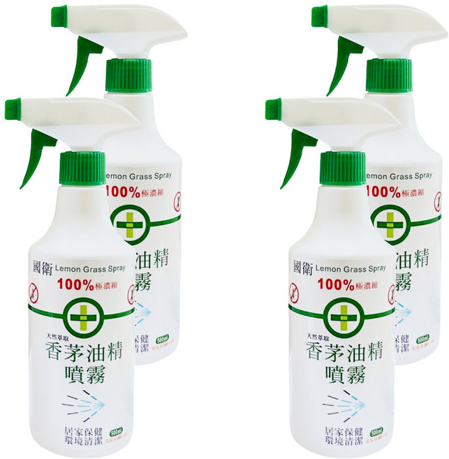 國衛 香茅油精噴霧 100%極濃縮 天然萃取 居家保健 環境清潔, 500ml, 4瓶