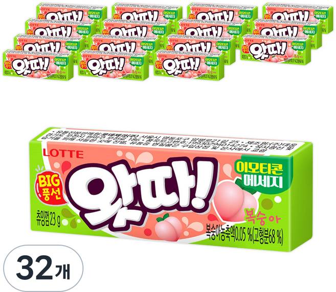 롯데웰푸드 왓따 복숭아 풍선껌, 23g, 32개