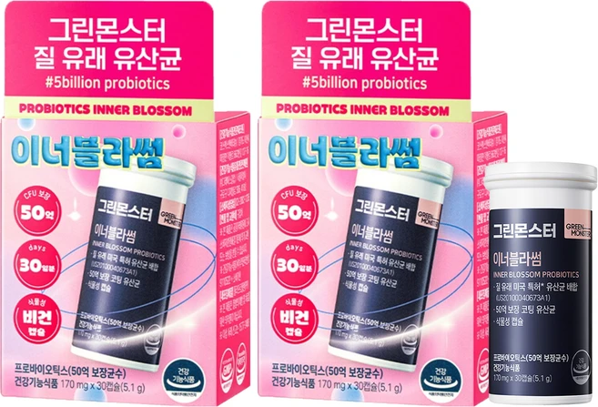 그린몬스터 질 유래 여성 유산균 이너블라썸, 30정, 2개 - 쿠팡