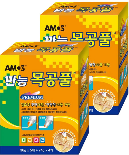 아모스 프리미엄 만능 목공풀 74g x 4p + 36g x 5p 세트, 2세트