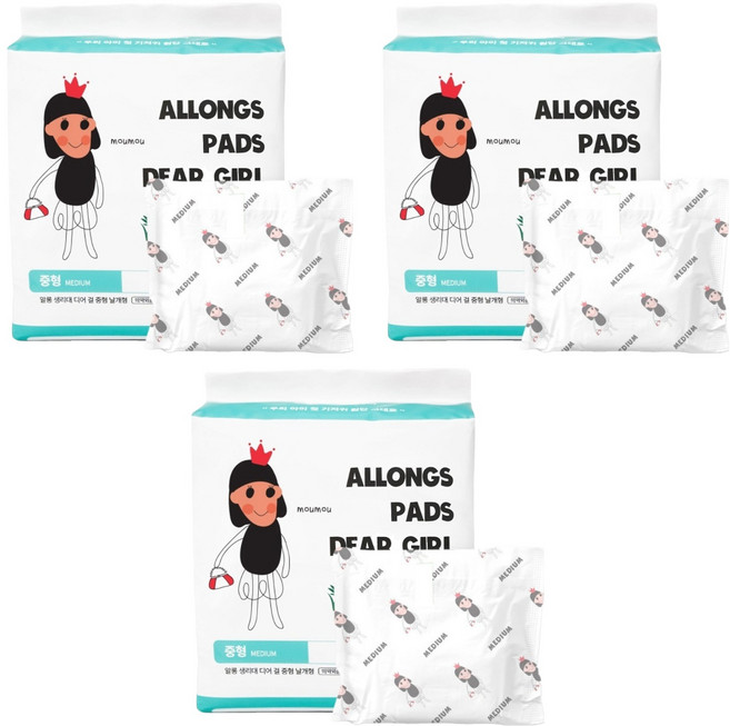 알롱 디어걸 생리대 날개형, 3개, 16개입, 중형