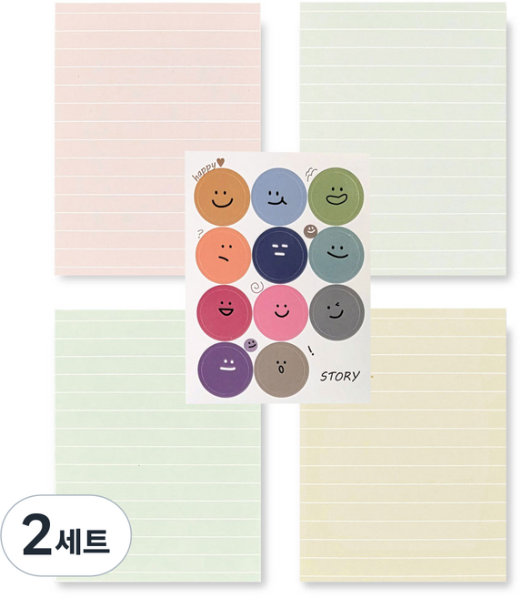 스토리 멜로우 메모지 4종 세트 라인 + 스티커 세트, 혼합색상, 2세트