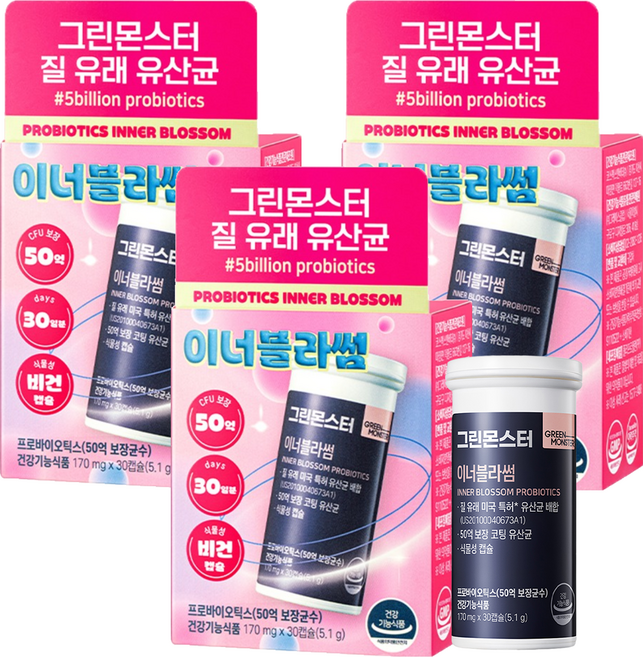 GREEN MONSTER 源自陰道的女性益生菌 Inner Blossom, 30錠, 3個