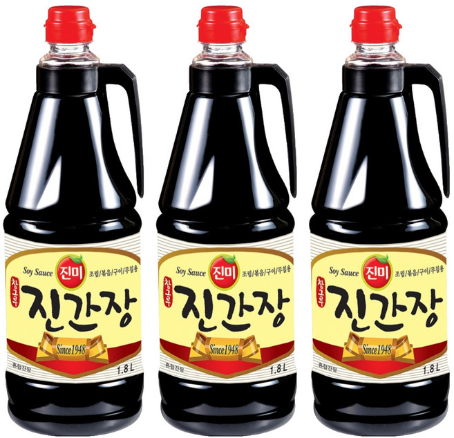 진미 참그루 진간장, 3개, 1.8L