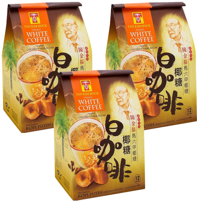 TAN KIM HOCK 陳金福 南洋風味馬六甲椰糖白咖啡 三合一, 40g, 12包, 3袋