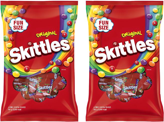 스키틀즈 오리지날 펀사이즈 캔디, 750g, 2개