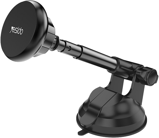 yesido 磁吸 360度吸盤三節伸縮支架, 黑色, 1個